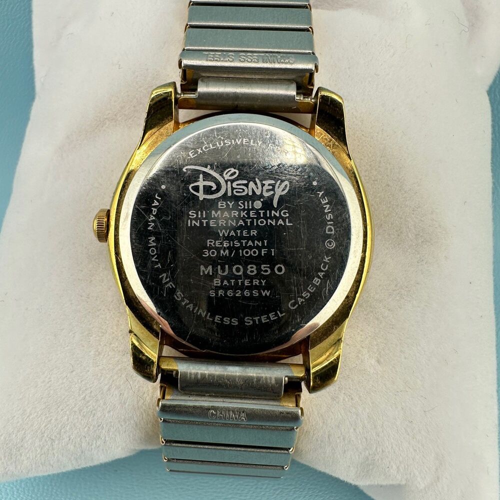Vintage Mickey Mouse Gold Silver Tone Stretch Band Wrist Watch Tested Works - Picture 13 of 14